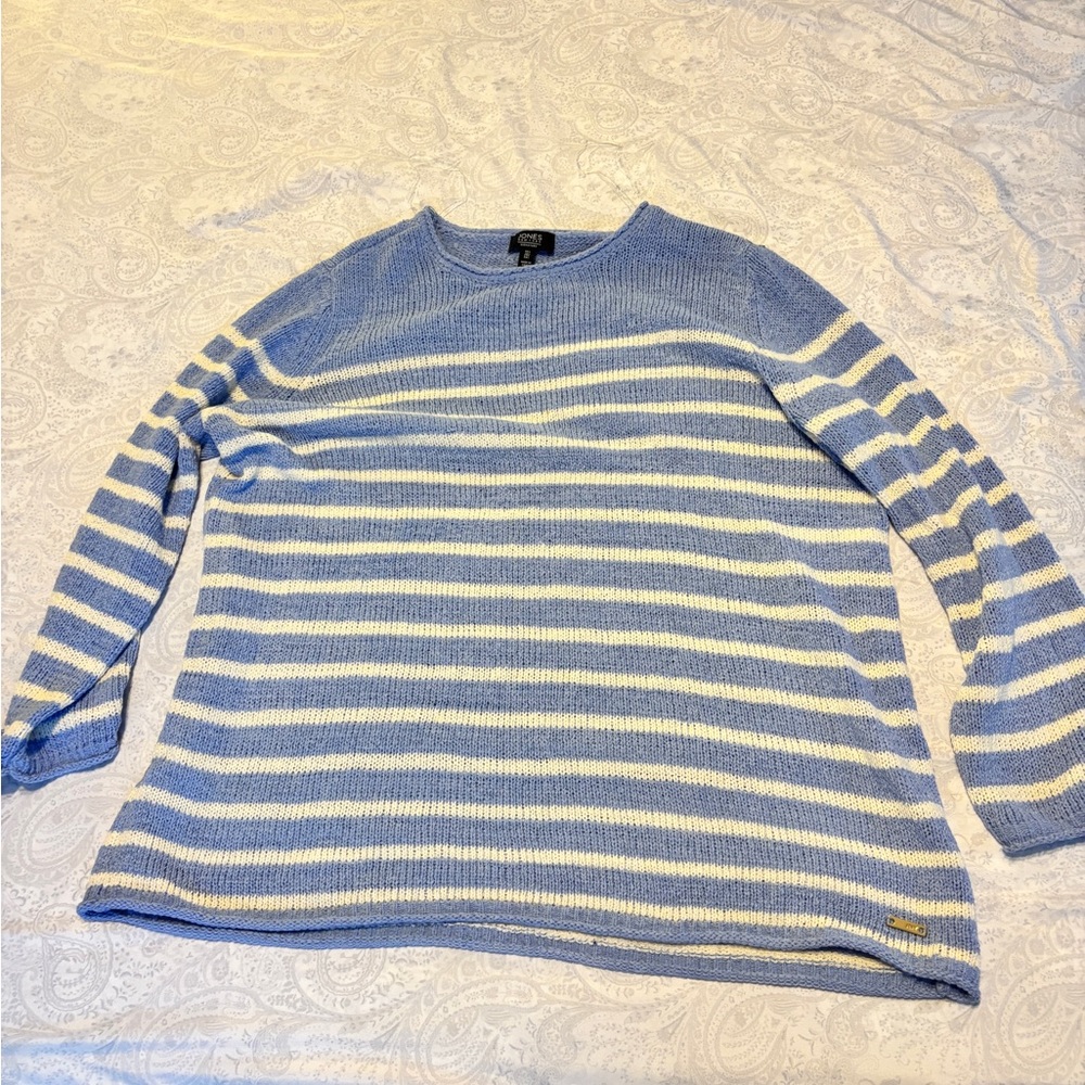 Jones New York Blue and Cream Striped Sweater